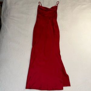 Long silky red SHEIN dress (small) with slit on side of leg